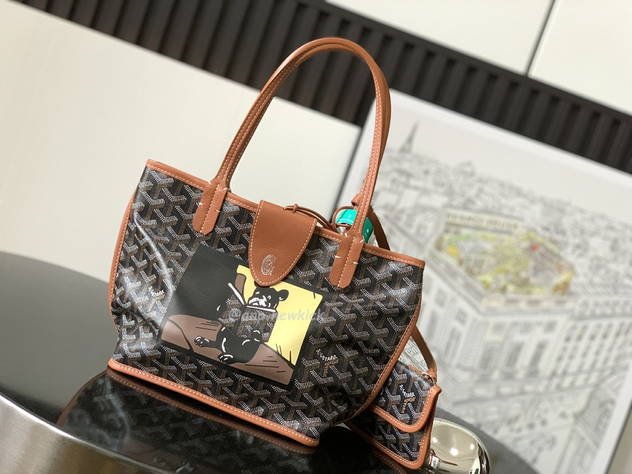 Goyard Anjou Mini Tote Bag Blacknatural Black Grey Navy White Green Yellow (6) - newkick.cc